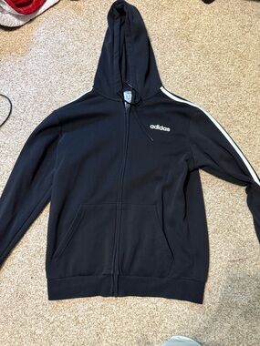 adidas Black Zip-Up Hoodie with White Shoulder Stripes